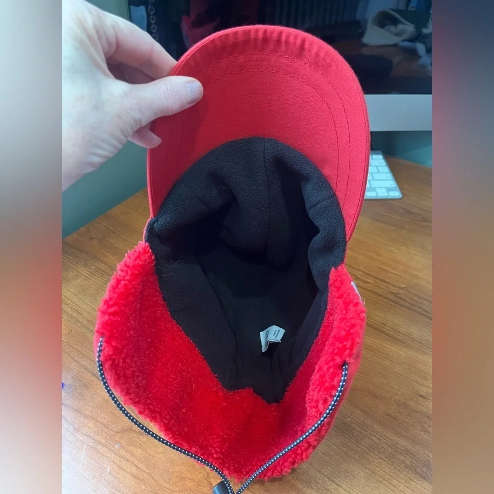 American Eagle Red Trappers Hat Fleece Lining Ear Flaps Warm Reflective Tape